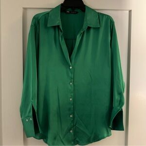 Zara Kelly Green Silky Button Down Blouse